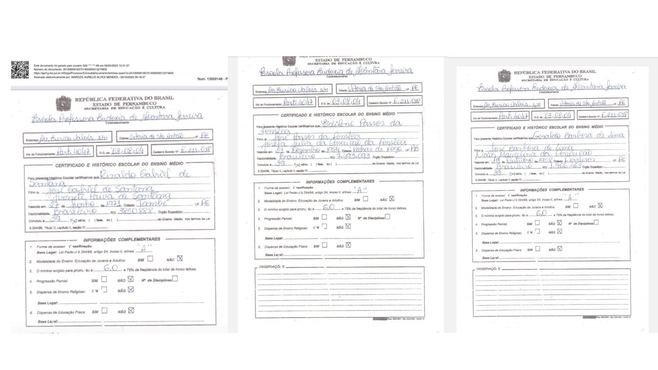 Históricos Escolares dos Três Candidatos 1