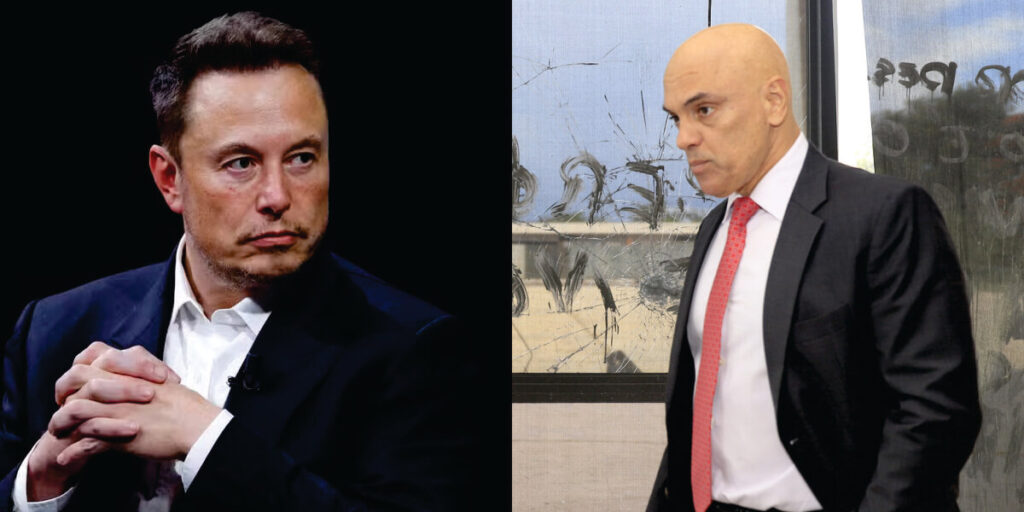 Elon Musk (X-Twitter) e Alexandre de Moraes do STF - Foto (Montagem-Reprodução)