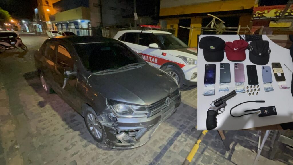 Polícia Militar prende criminosos com carro clonado, arma de fogo e celulares - Foto (Reprodução)