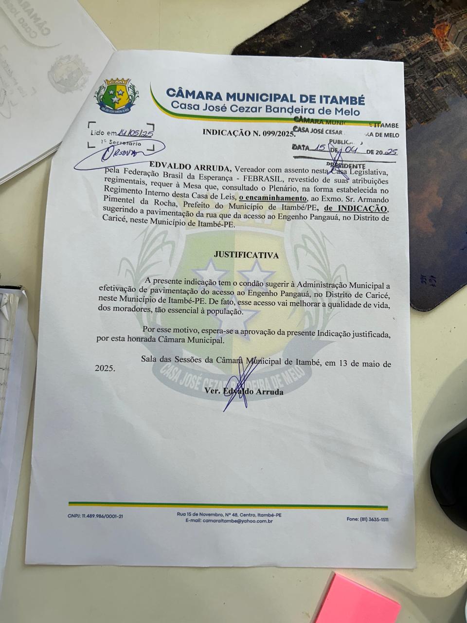 Vereador Edvaldo Arruda Propõe Pavimentação para Melhorar Acesso ao Engenho Pangauá - Foto (Divulgação)