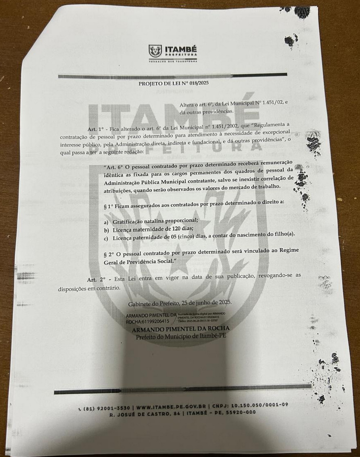 Projeto de Lei 018-2025