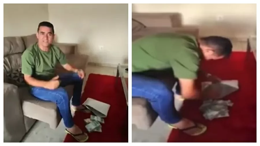 O prefeito de Caaporã Chico Nazário (União) foi filmado com quantia de suposto caixa 2; ele nega corrupção - Imagem (Reprodução)