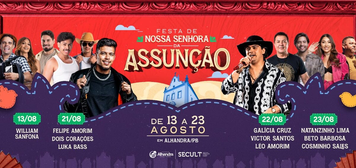 Alhandra entra na contagem regressiva para Festa de Nossa Senhora da Assunção com shows de Natanzinho Lima, Felipe Amorim, Victor Santos e muitas atrações