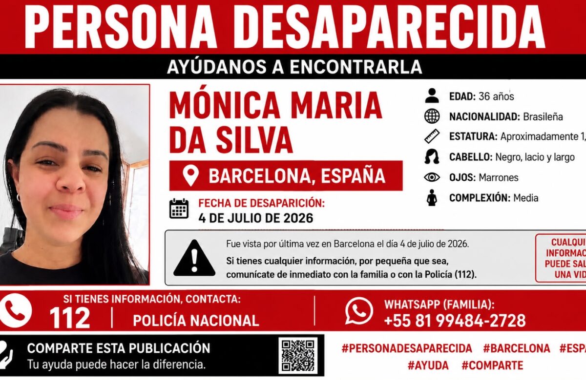 Pedrafoguense está desaparecida desde 4 de julho em Barcelona, na Espanha