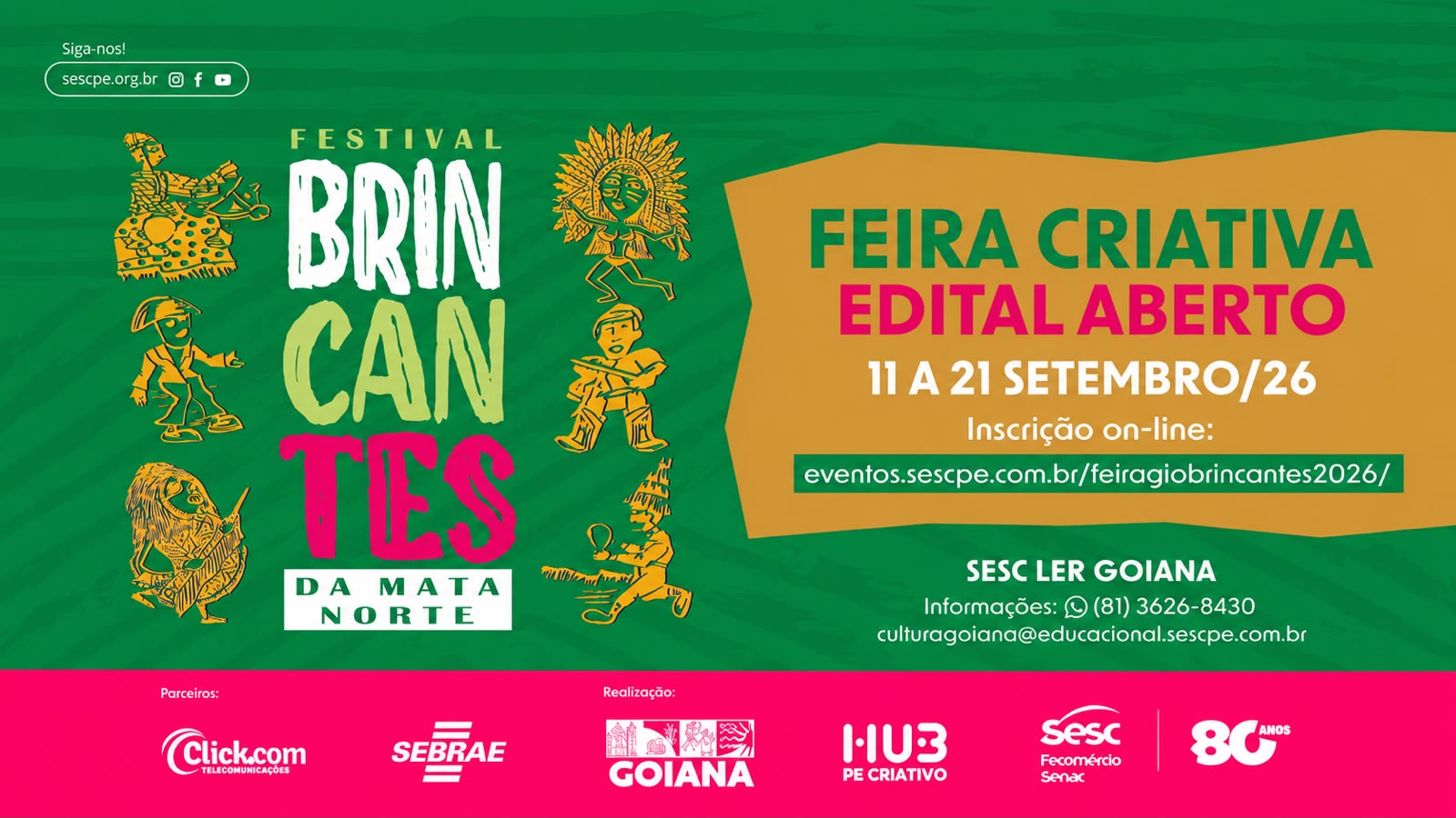 Sesc Pernambuco abre inscrições para a Feira Giro Criativo no Festival Brincantes da Mata Norte 2026, em Goiana